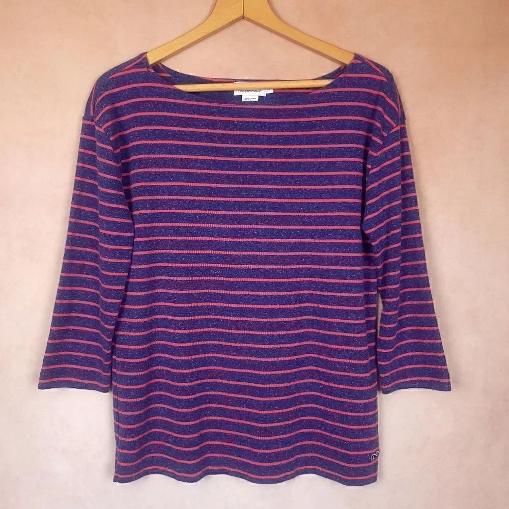 Vineyard Vines Purple Pink Striped Knit Sweater 3/4 Sleeve size Small